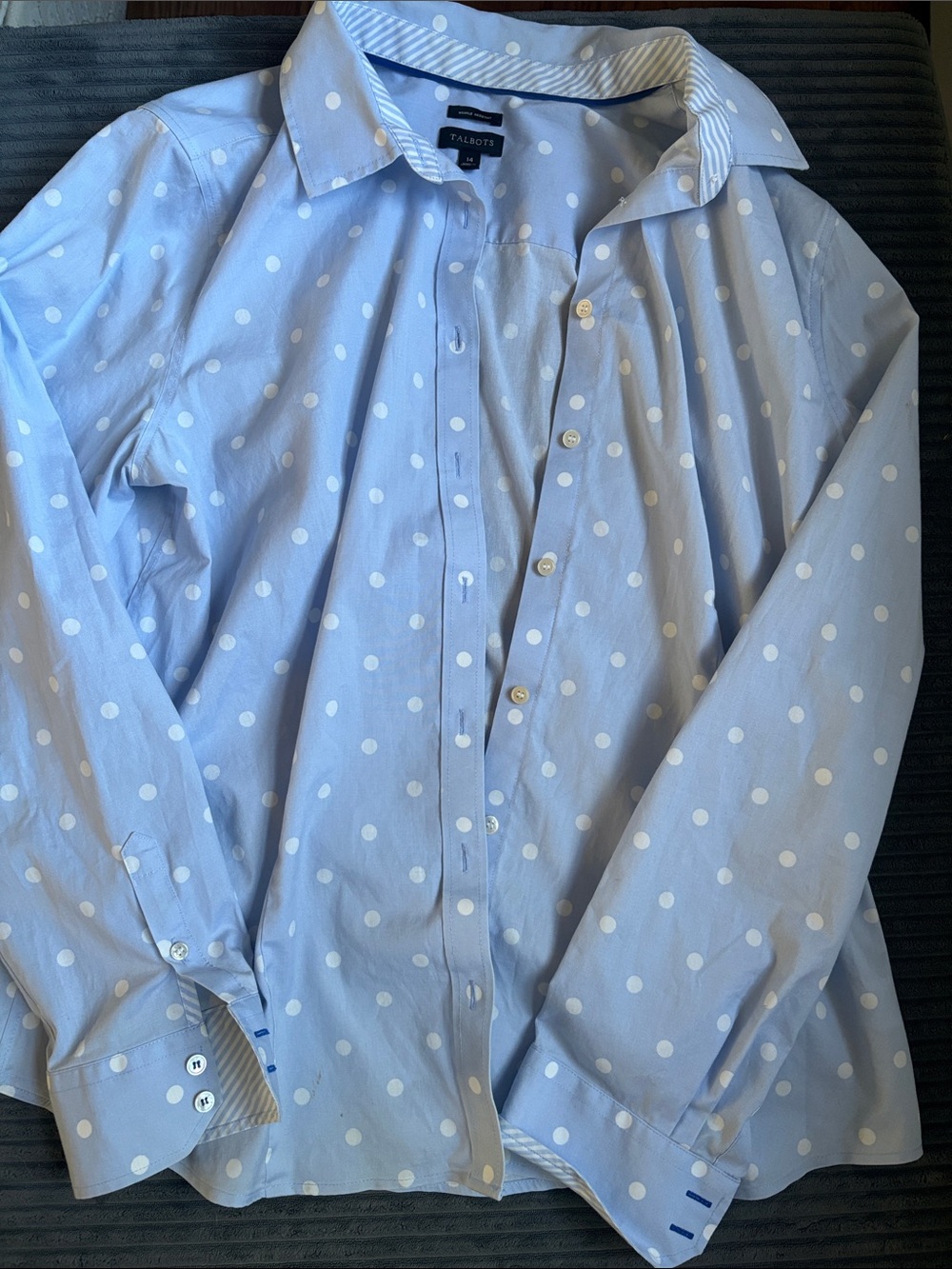 Talbots Light Blue Polka Dot Button-Front Blouse